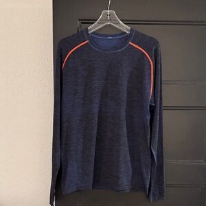 Lululemon Men's Navy and Orange Long Sleeve Shirt (Large)